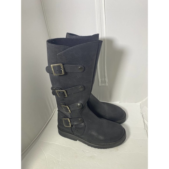 Sundance Black Suede Buckle Mid Calf Moto Boot size 6-6.5 - Picture 5 of 10